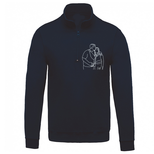 LIJNTEKENING OF EIGEN DESIGN - 1/4 rits sweater (borst)