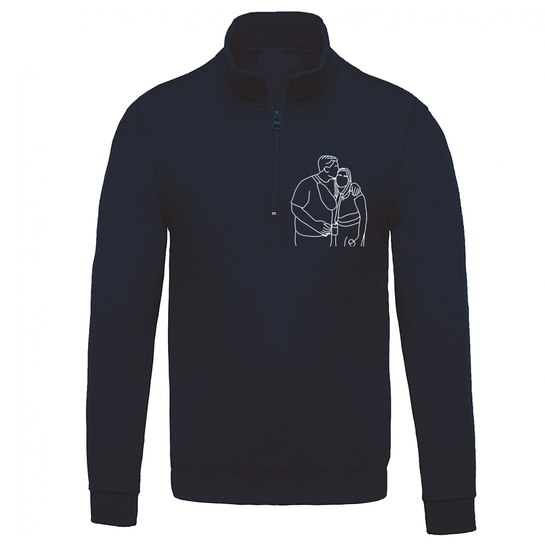 FLEECE LIJNTEKENING OF EIGEN DESIGN - 1/4 rits fleece sweater (borst)