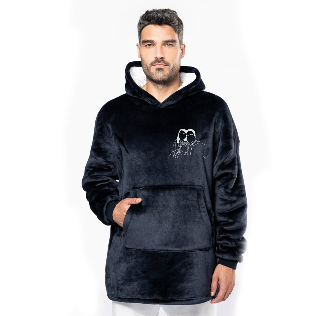 DEKEN HOODIE: LIJNTEKENING OF EIGEN DESIGN - Deken hoodie (borst)